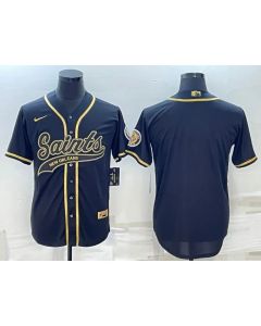 Men's New Orleans Saints Blank Black Gold With Patch Cool Base Stitched Baseball Jersey