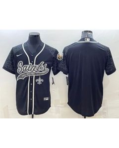 Men's New Orleans Saints Blank Black Reflective With Patch Cool Base Stitched Baseball Jersey