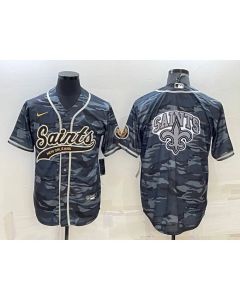 Men's New Orleans Saints Blank Grey/Navy Team Big Logo With Patch Cool Base Stitched Baseball Jersey