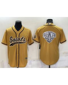 Men's New Orleans Saints Gold Team Big Logo With Patch Cool Base Stitched Baseball Jersey