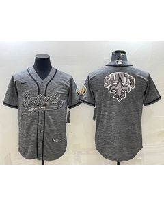 Men's New Orleans Saints Grey Team Big Logo With Patch Cool Base Stitched Baseball Jersey