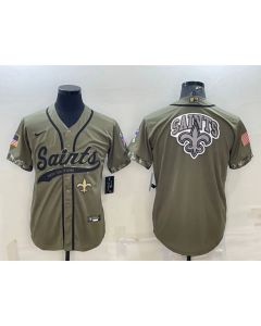 Men's New Orleans Saints Olive 2022 Salute To Service Team Big Logo Cool Base Stitched Baseball Jersey 001