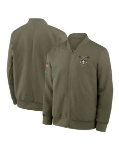 Men's New Orleans Saints Olive 2025 Salute to Service Sideline Full-Zip Bomber Jacket (Olive)