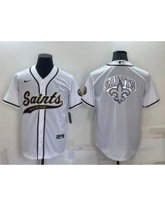 Men's New Orleans Saints White Team Big Logo With Patch Cool Base Stitched Baseball Jersey