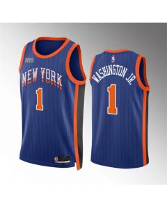 Men's New Yok Knicks #1 Duane Washington Jr Blue 2023/24 City Edition Stitched Basketball Jersey