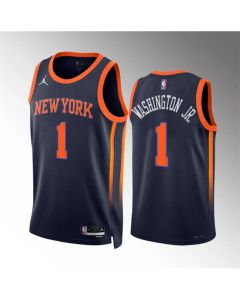Men's New Yok Knicks #1 Duane Washington Jr Navy Statement Edition Stitched Basketball Jersey