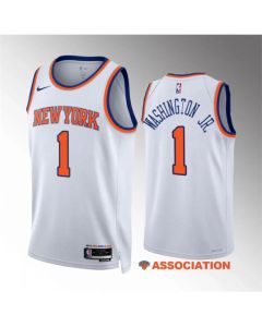 Men's New Yok Knicks #1 Duane Washington Jr White Association Edition Stitched Basketball Jersey