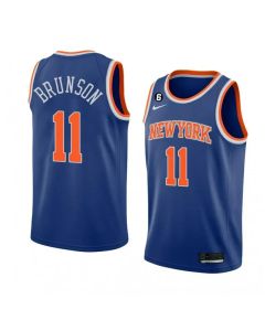 Men's New Yok Knicks #11 Jalen Brunson Blue With NO.6 Patch Stitched Basketball Jersey