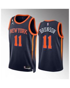 Men's New Yok Knicks #11 Jalen Brunson Navy Statement Edition With NO.6 Patch Stitched Basketball Jersey