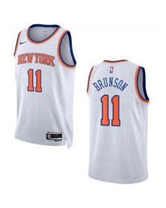 Men's New Yok Knicks #11 Jalen Brunson White With N0.6 patch Stitched Basketball Jersey