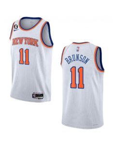 Men's New Yok Knicks #11 Jalen Brunson White With NO.6 Patch Stitched Basketball Jersey