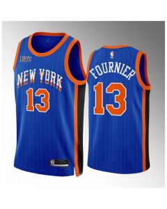 Men's New Yok Knicks #13 Evan Fournier Blue 2023/24 City Edition Stitched Basketball Jersey