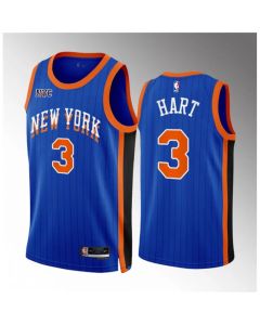Men's New Yok Knicks #3 Josh Hart Blue 2023/24 City Edition Stitched Basketball Jersey