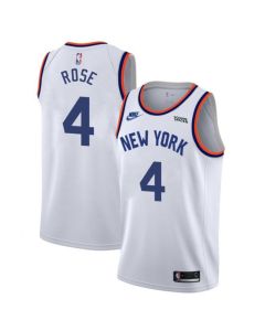Men's New Yok Knicks #4 Derrick Rose 2021/2022 White City Edition Stitched Jersey