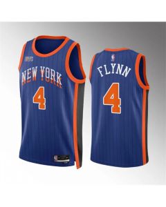 Men's New Yok Knicks #4 Malachi Flynn Blue 2023/24 City Edition Stitched Basketball Jersey