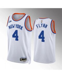 Men's New Yok Knicks #4 Malachi Flynn White 2021/22 City Edition Stitched Basketball Jersey