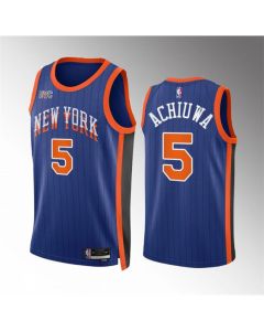 Men's New Yok Knicks #5 Precious Achiuwa Blue 2023/24 City Edition Stitched Basketball Jersey