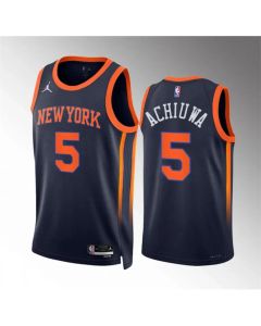 Men's New Yok Knicks #5 Precious Achiuwa Navy Statement Edition Stitched Basketball Jersey