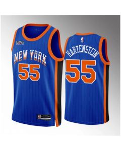 Men's New Yok Knicks #55 Isaiah Hartenstein Blue 2023/24 City Edition Stitched Basketball Jersey