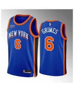 Men's New Yok Knicks #6 Quentin Grimes Blue 2023/24 City Edition Stitched Basketball Jersey