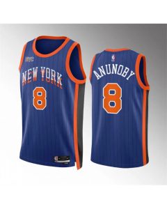 Men's New Yok Knicks #8 OG Anunoby Blue 2023/24 City Edition Stitched Basketball Jersey