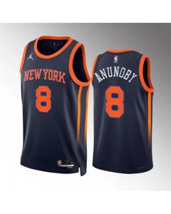 Men's New Yok Knicks #8 OG Anunoby Navy Statement Edition Stitched Basketball Jersey