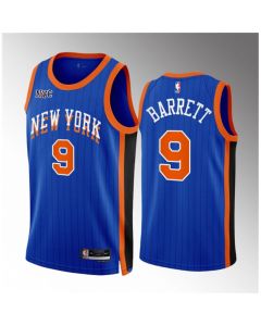 Men's New Yok Knicks #9 RJ Barrett Blue 2023/24 City Edition Stitched Basketball Jersey