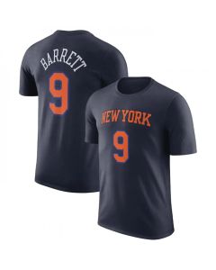 Men's New Yok Knicks #9 RJ Barrett Navy 2022/23 Statement Edition Name & Number T-Shirt