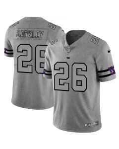 Men's New York Giants #26 Saquon Barkley 2019 Gray Gridiron Team Logo Limited Stitched NFL Jersey