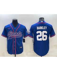 Men's New York Giants #26 Saquon Barkley Blue With Patch Cool Base Stitched Baseball Jersey (Blue)