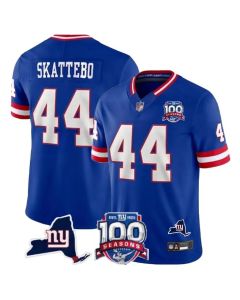 Men's New York Giants #44 Cam Skattebo Royal Vapor Untouchable Classic Retired Player 100TH Season Commemorative Patch Stitched Jersey (Royal)