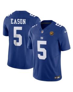 Men's New York Giants #5 Jacob Eason Blue 2023 F.U.S.E. With John Madden Patch Vapor Limited Stitched Football Jersey