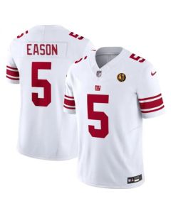 Men's New York Giants #5 Jacob Eason White 2023 F.U.S.E. With John Madden Patch Vapor Limited Stitched Football Jersey