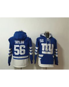 Men's New York Giants #56 Lawrence Taylor Blue/White Lace-Up Pullover Hoodie