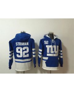 Men's New York Giants #92 Michael Strahan Blue/White Lace-Up Pullover Hoodie