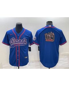 Men's New York Giants Blue Team Big Logo With Patch Cool Base Stitched Baseball Jersey (Blue)