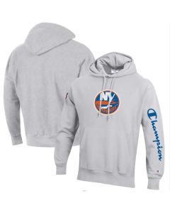 Men's New York Islanders Champion Heathered Gray Reverse Weave Pullover Hoodie