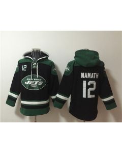 Men's New York Jets #12 Joe Namath Black Ageless Must-Have Lace-Up Pullover Hoodie
