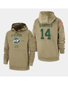 Men's New York Jets #14 Sam Darnold Tan 2019 Salute to Service Sideline Therma Pullover Hoodie
