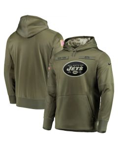 Men's New York Jets 2018 Olive Salute to Service Sideline Therma Performance Pullover Stitched NFL Hoodie