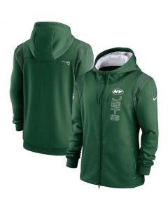 Men's New York Jets 2021 Green Sideline Team Performance Full-Zip Hoodie