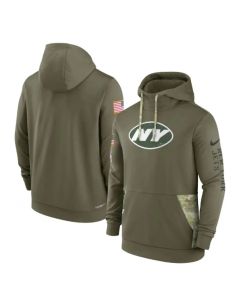 Men's New York Jets 2022 Olive Salute to Service Therma Performance Pullover Hoodie
