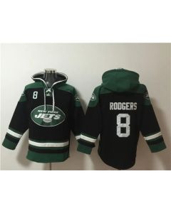 Men's New York Jets #8 Aaron Rodgers Black Ageless Must-Have Lace-Up Pullover Hoodie