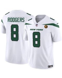 Men's New York Jets #8 Aaron Rodgers White 2023 F.U.S.E. With John Madden Patch Vapor Limited Stitched Football Jersey