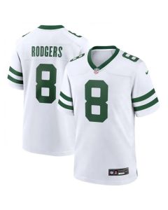 Men's New York Jets #8 Aaron Rodgers White Throwback Player Stitched Game Jersey