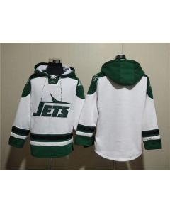 Men's New York Jets Blank White Ageless Must-Have Lace-Up Pullover Hoodie