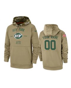 Men's New York Jets Customized Tan 2019 Salute to Service Sideline Therma Pullover Hoodie