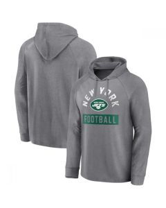 Men's New York Jets Heathered Gray No Time Off Raglan Pullover Hoodie