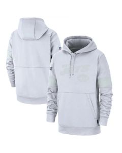 Men's New York Jets White 2019 100th Season Sideline Platinum Therma Pullover Hoodie