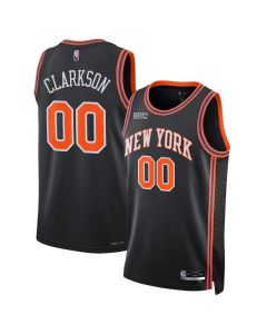 Men's New York Knicks #00 Jordan Clarkson Black Stitched Basketball Jersey (Black)